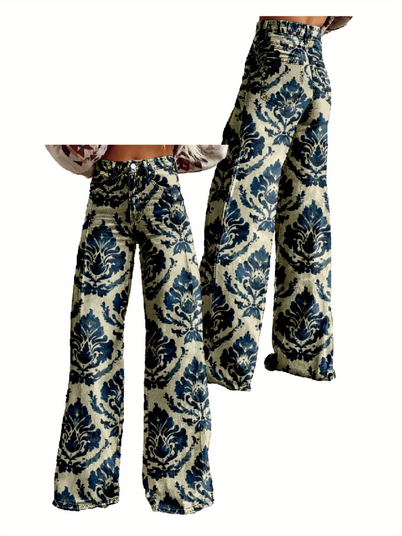 3D Printed Women's High-Waisted Wide Leg Pants - Abstract Floral Print Y2K Style Loose Baggy Flared Floor-Length Trousers, Polyester Casual Comfortable Machine Washable for Spring & Autumn, Spring Fall Attire | Y2K Fashion |