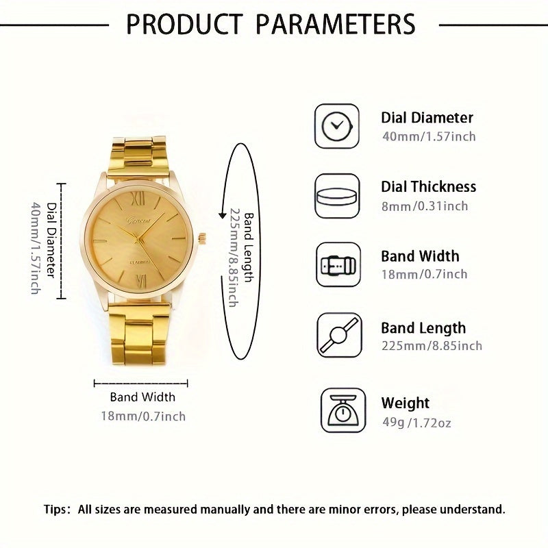 5pcs/set Women'S Watch Luxury Golden Quartz Watch Rome Fashion Stainless Steel Wrist Watch & Bracelets, Gift For Mom Her