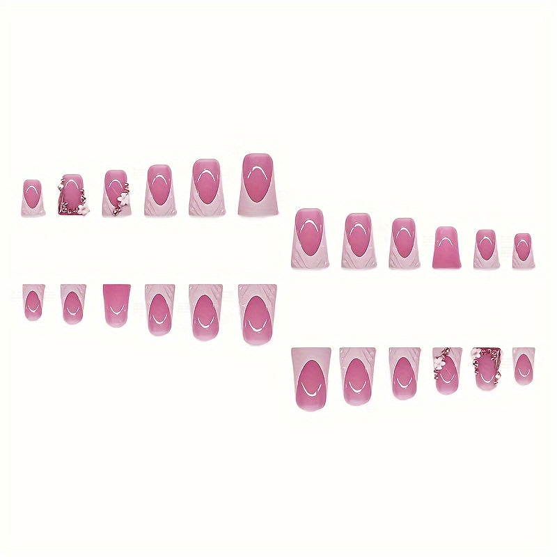 Free 4pcs of jelly glue and 4pcs of nail file in 4 boxes, 96pcs of European and American press-on wear nails, gorgeous sweet cool French sparkling diamond flowers, stripes, three-dimensional cherry, wave, clashing color, squa