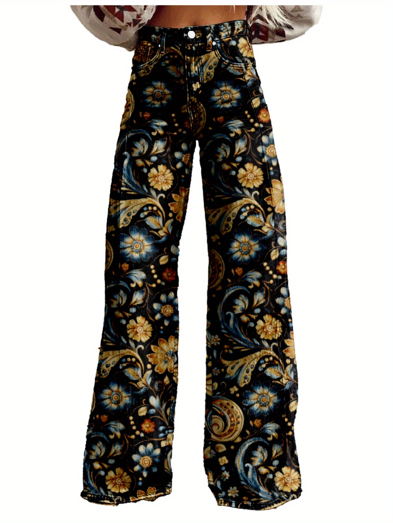 3D Printed Imitation Jeans Wide Leg Versatile Flared High Waisted Women'S Baggy Pants Abstract Geometry Element A Line Hanging Feel Casual Comfortable Loose Floor Length Pants Spring Autumn Polyester Y2K