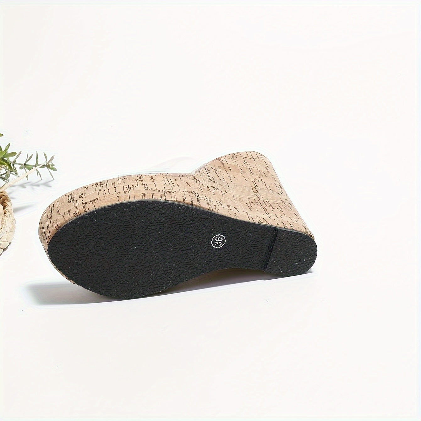 Women's Fashion Wedge Heeled Sandals, Comfortable Slip-On Platform Shoes with Wood Grain Pattern