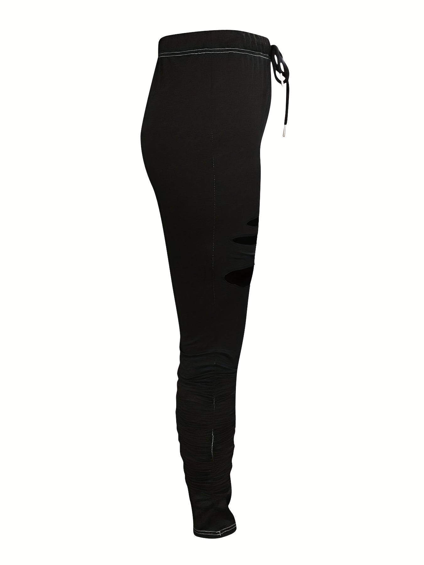 LW Mid Waist Color Block Ripped Drawstring Sports Pants for Adult, Summer