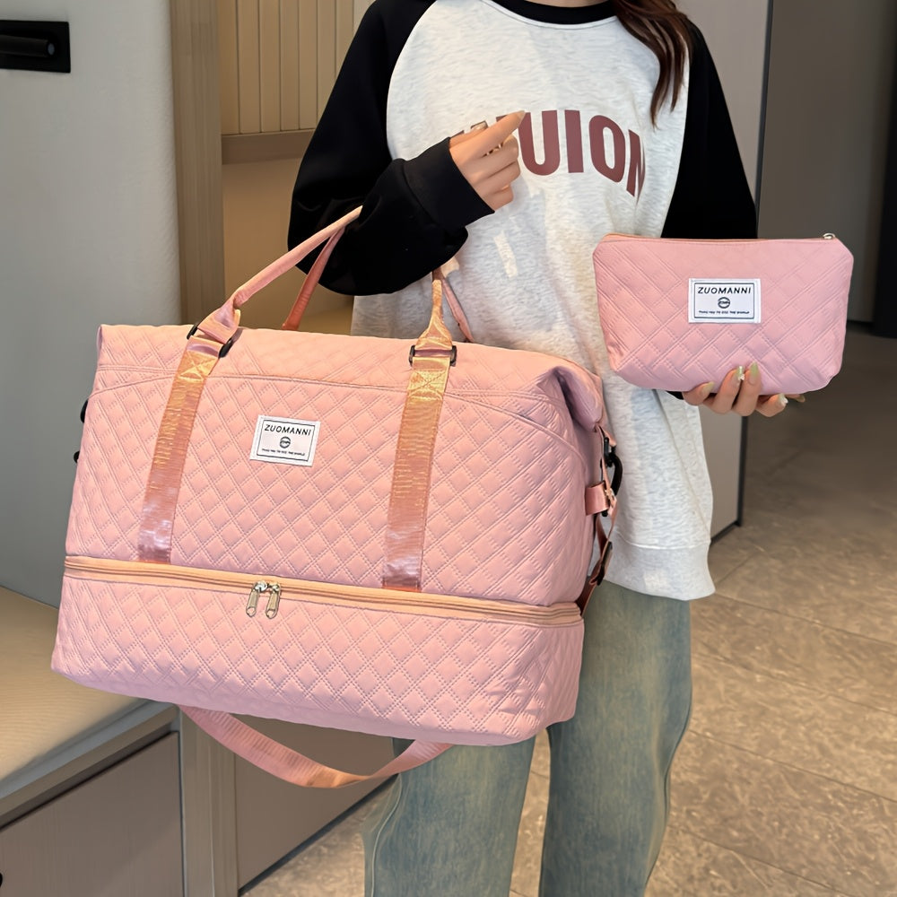 EONOTHEM Large Capacity Multi-Functional Duffel Bag with Removable Strap - Quilted Design, Zip Closure, Shoe Compartment, Ideal for Yoga, Fitness, Travel & More - Perfect Gift for Valentine'S Day, Ramadan, Eid, and New Year,