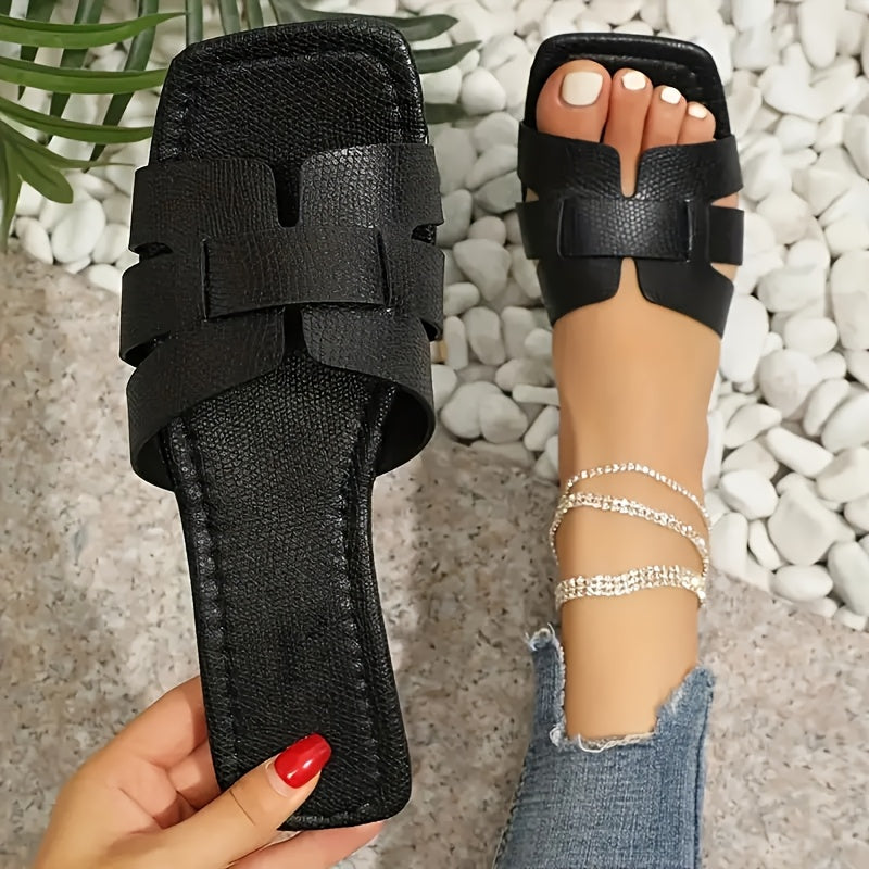 Women's Summer Flat Slide Sandals - Lightweight, Open Toe with Snakeskin Pattern Straps, Casual Elegant Style in Multiple Colors, Perfect for Party and Casual Attire, Strappy Sandals