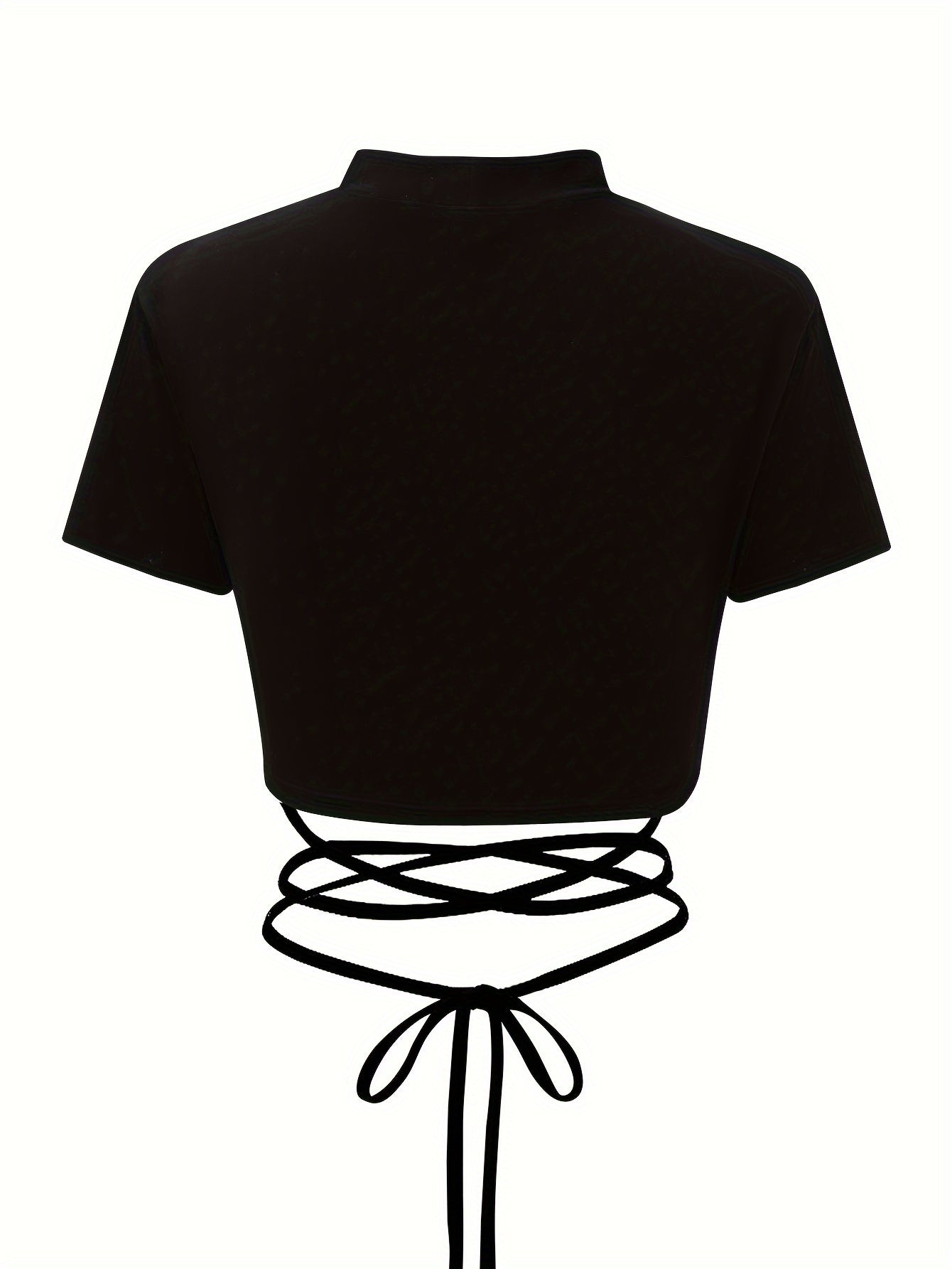 Solid Tie Crisscross Crop T-shirt, Y2K Short Sleeve Mock Neck Slim Top, Women's Clothing