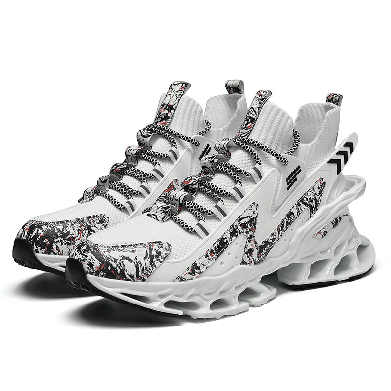 [White Breathable Mesh Sneakers] Stylish White Breathable Knit Mesh Sneakers - Women's Fashion Athletic Running Shoes with Non-Slip Blade Sole, Comfortable Lace-Up Mid-Top for Tennis & Casual Wear