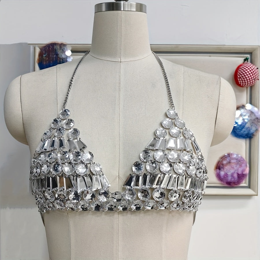 [Y2K Spicy Girl Bra] Acrylic Drill Spicy Girl Hanging Neck Bra - 1PC Y2K Style Decoration for Electronic Music Festivals and Party Outfits