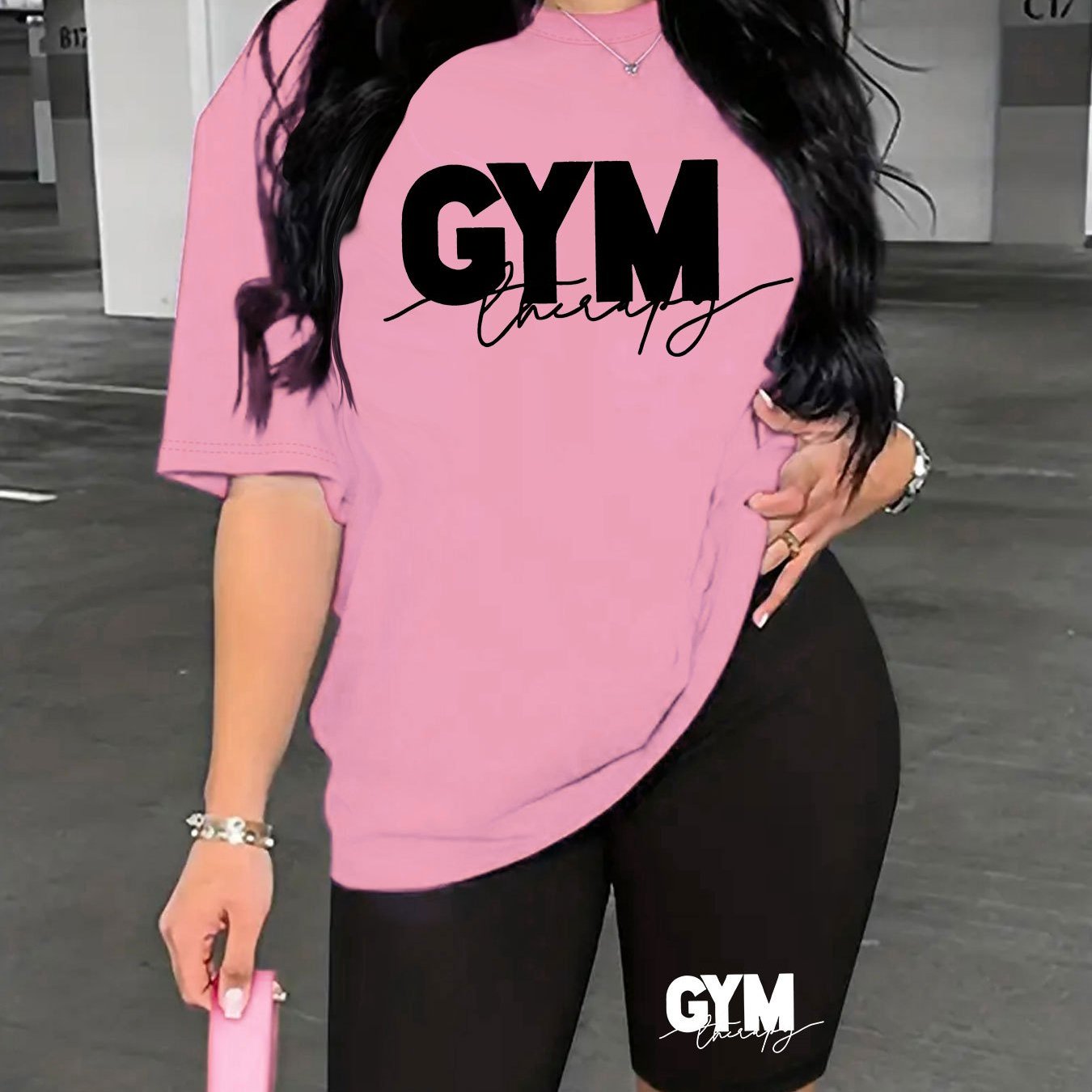 Women'S Gym-Themed Two-Piece Set - "GYM" Print T-Shirt & Shorts, Casual Polyester Athletic Wear for Spring/Summer, Gym Gear|Casual Gym Wear|Polyester Fabric