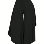 Solid Color Asymmetrical Wide-Leg Pants