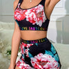 Floral Print Sports Set, U Neck Tank Top & Elastic Waistband Shorts, Women's Clothing