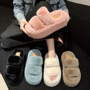 Women's Plush Fleece-Lined Slip-On Slippers with 2.76inch Thick TPU Sole - Cozy Winter Indoor House Shoes in Black, Light Blue, Beige & Brown, Comfortable Loungewear | Casual Slipon | Soft Fabric Construction, House Slippers