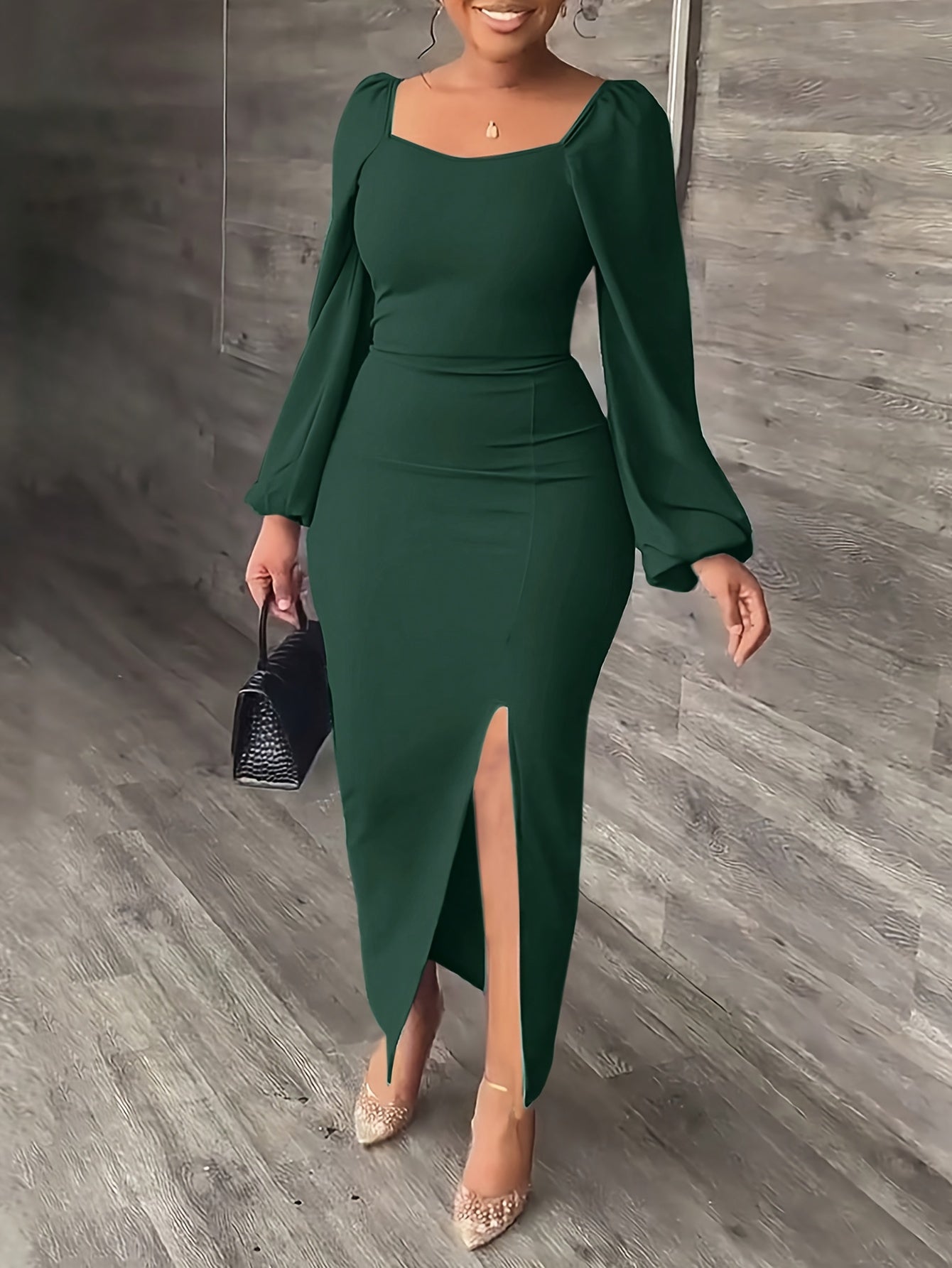 New European and American Style Fashion Slimming Split Long Sleeve Dress Trend
