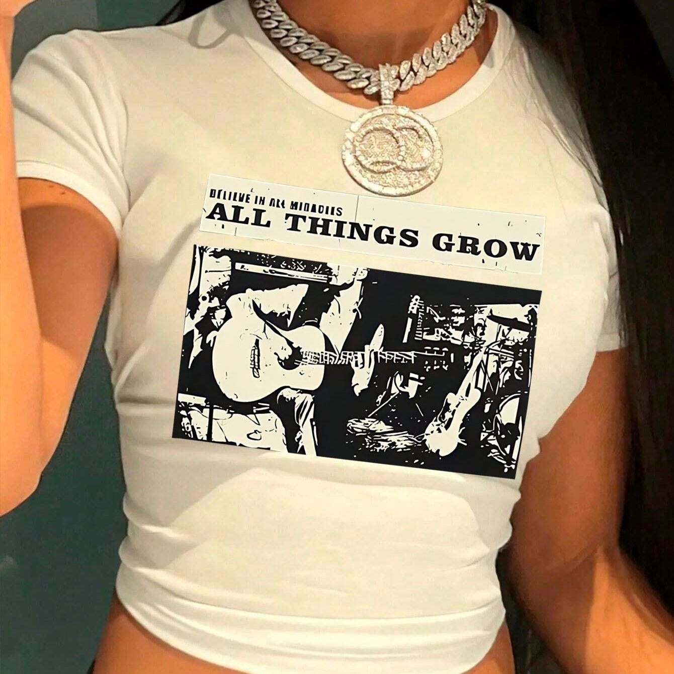 Graphic printed cropped T-shirt, Y2K spring and summer short-sleeved crop top, Women's