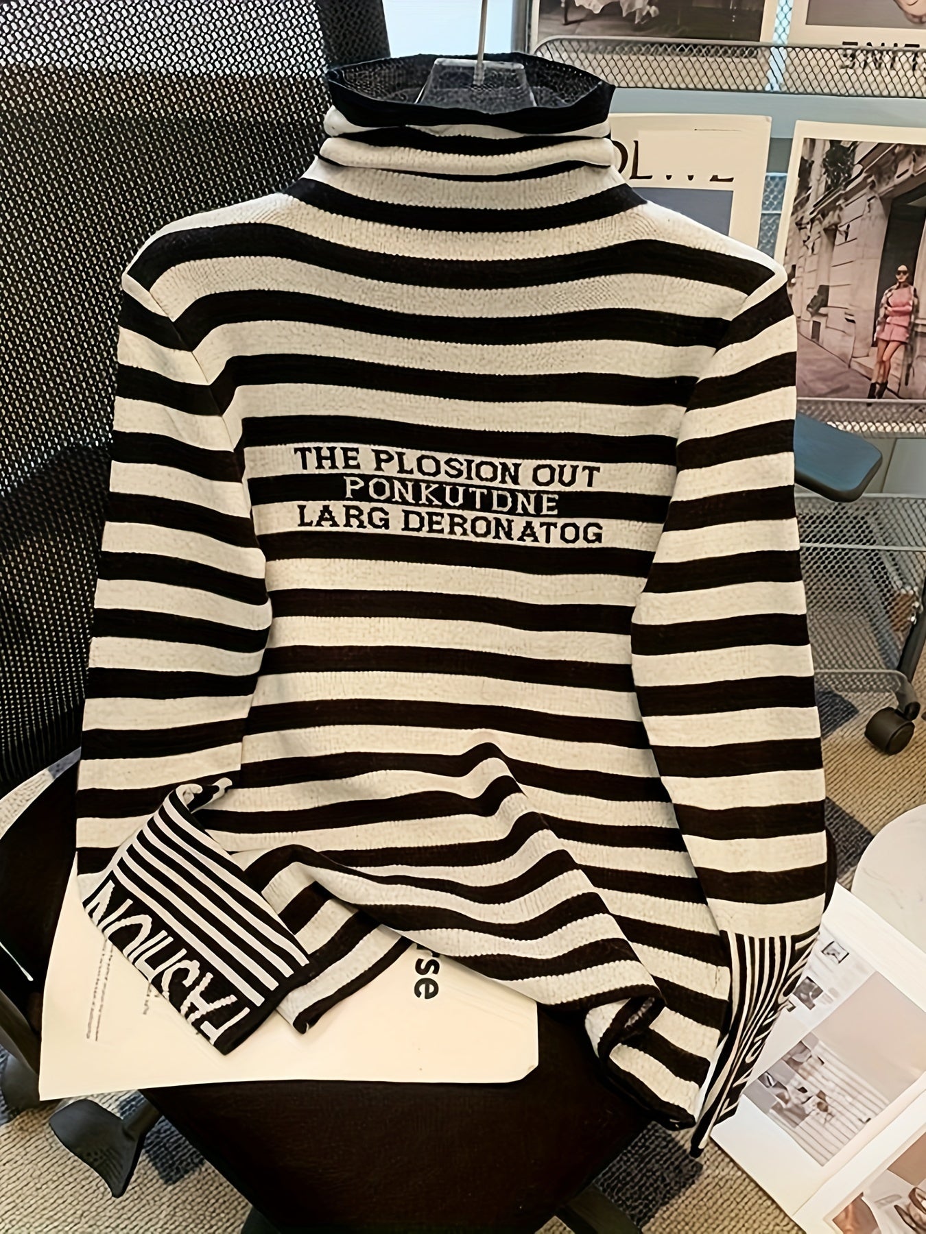 Striped Pattern Turtle Neck Sweater - Casual Long Sleeve Slim Fit Pullover Sweater for Fall & Winter - Women's Clothing - Soft & Cozy Fabric - Perfect Gift for Women