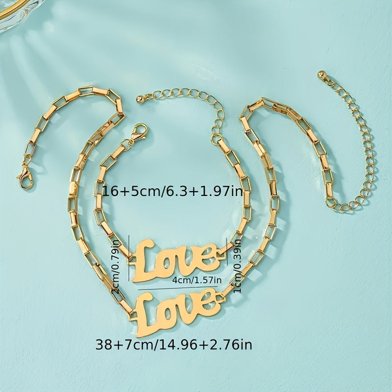 2pcs Necklace Plus Bracelet Fashion Jewelry Set Trendy Love Design Match Daily Outfits Perfect Dating Gift For Your Love