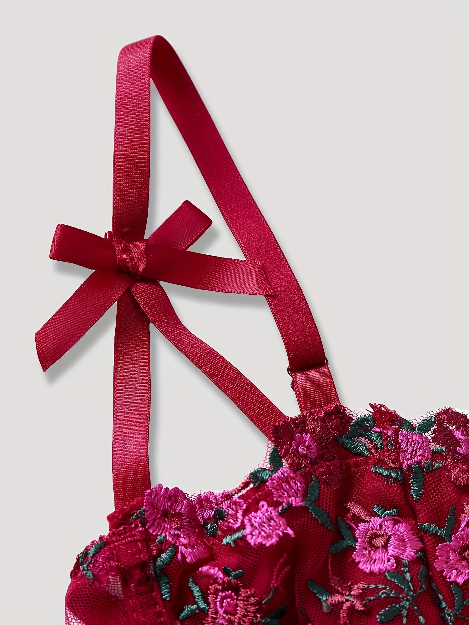Elegant Black & Red Rose Floral Lace Embroidered Corset Top - Sexy Low-Cut V-Neck Fishbone Mesh Bustier with Adjustable Straps for Women, Perfect for Spring/Summer/Fall, Autumn Clothing | Floral Embroidery | Rose Pattern Desi