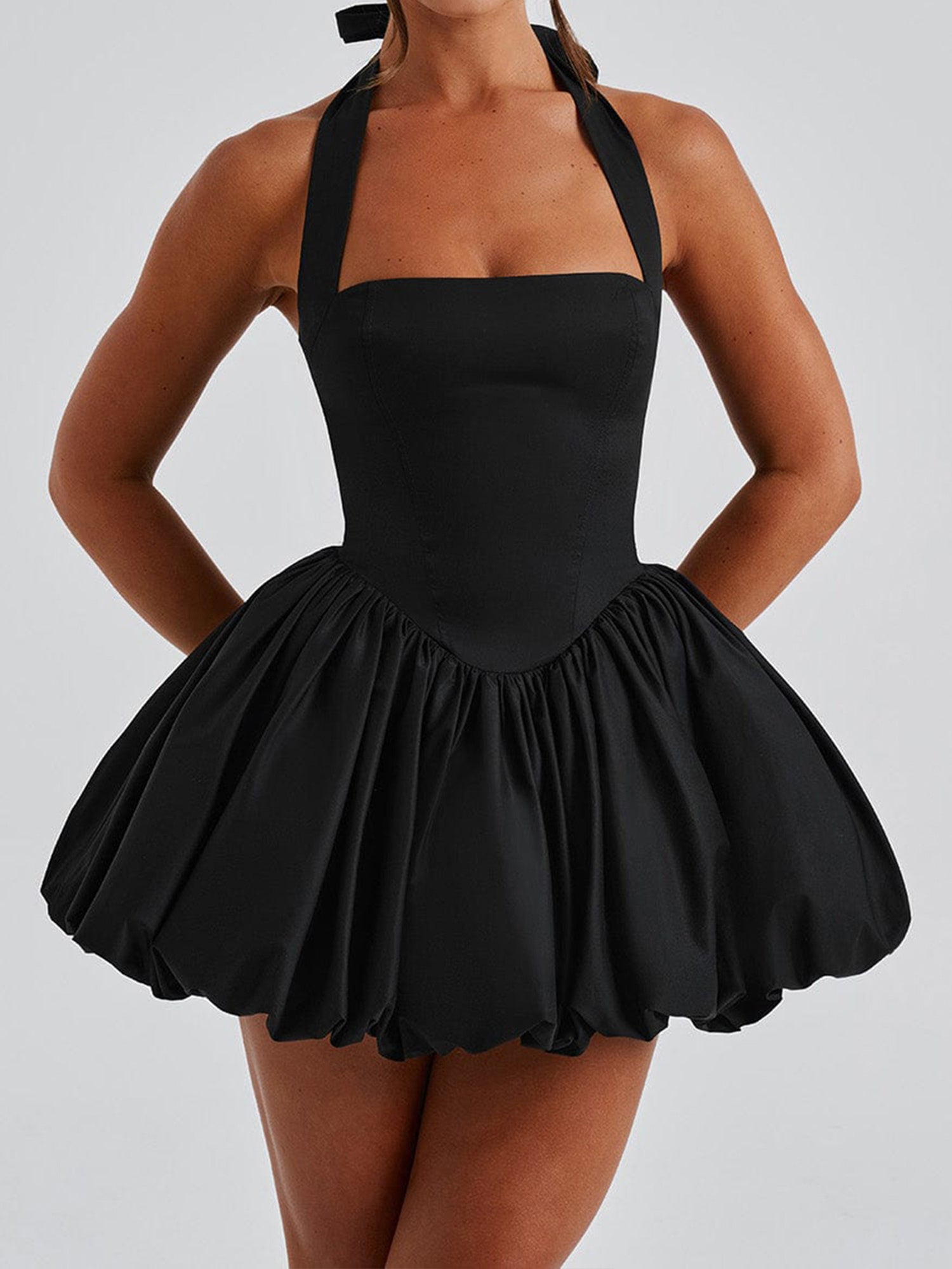 Women's Y2K Sleeveless Halter Backless Corset Dress with Adjustable Tie-Up Waist & Flared Bubble Skirt - Solid White Clubwear for Beach, Party, Streetwear - Machine Washable, Dresses for Beach