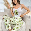 Graphic Print Lounge Set, Scoop Neck Lettuce Trim Cami Top & Pants - Women's Loungewear & Sleepwear - Soft & Comfortable Fabric - Perfect for Relaxing at Home - Ideal Gift for Women