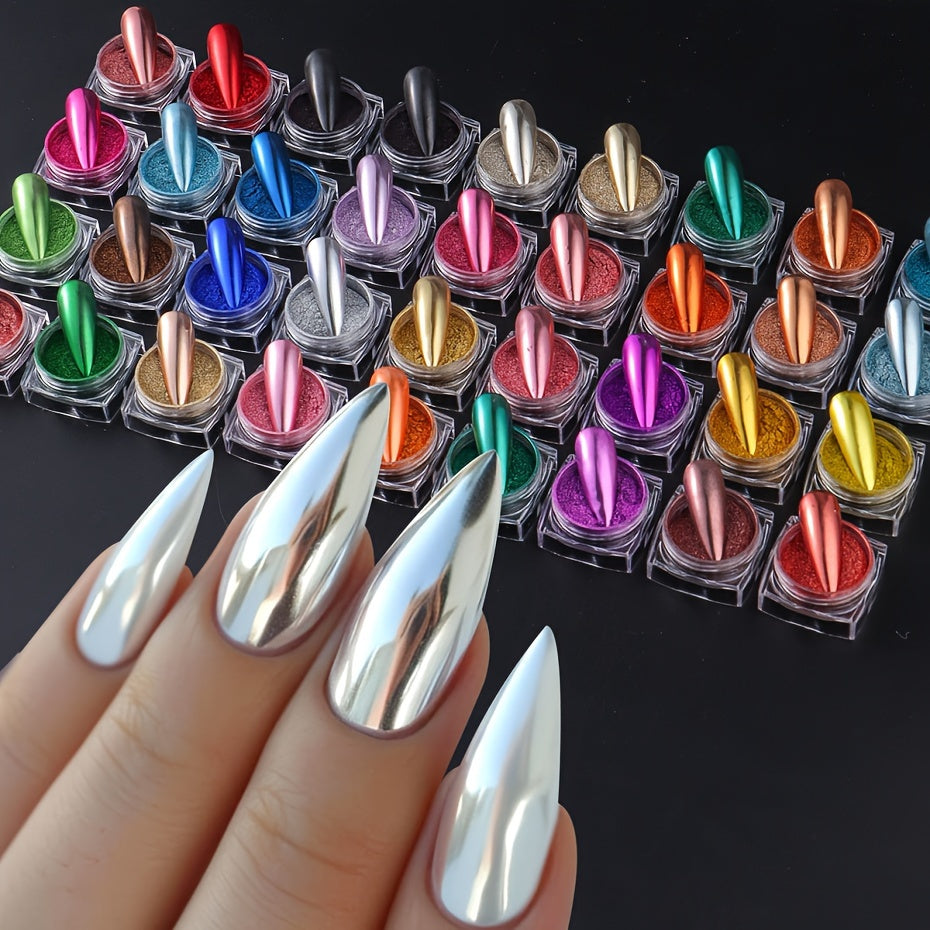 36 Box Super-Bright Metallic Mirror Nail Powder Set Y2K Chrome Pigment Flakes Fine Glitter Rubbing On Dust Manicure Decoration