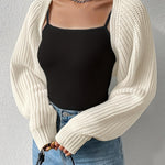 Vibrant Solid Color Crop Knitted Cardigan - Soft, Cozy, Long Sleeve, Drop Shoulder, Open Front Design - Perfect for Spring & Fall, Women's Casual Clothing