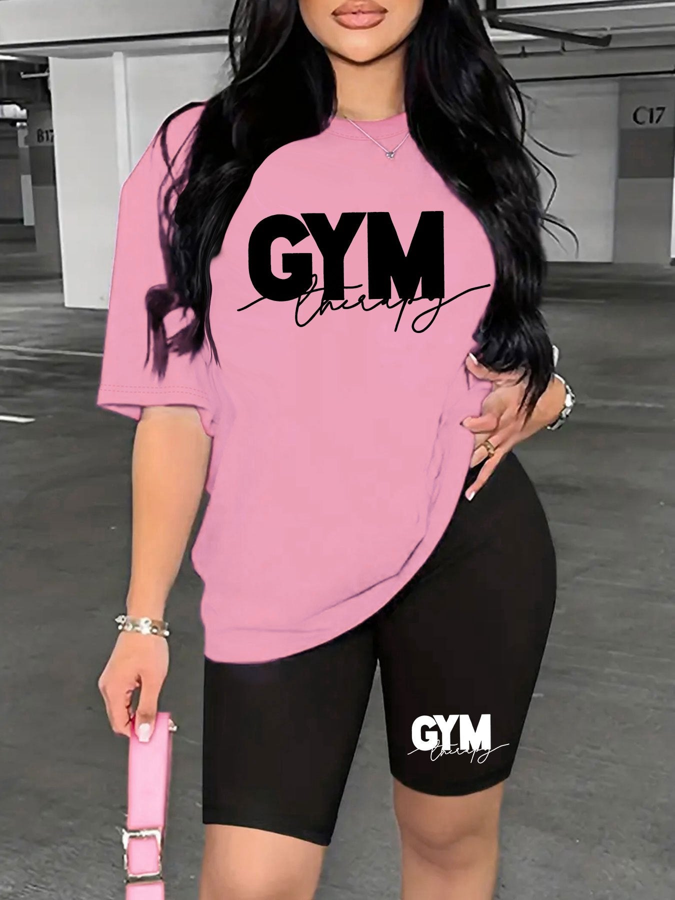 Women'S Gym-Themed Two-Piece Set - "GYM" Print T-Shirt & Shorts, Casual Polyester Athletic Wear for Spring/Summer, Gym Gear|Casual Gym Wear|Polyester Fabric