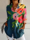 Vibrant Color Print Long Sleeve Casual Turnover Collar Button Shirt, Loose Fit for Daily Outing and Vacation, Must-have in Wardrobe