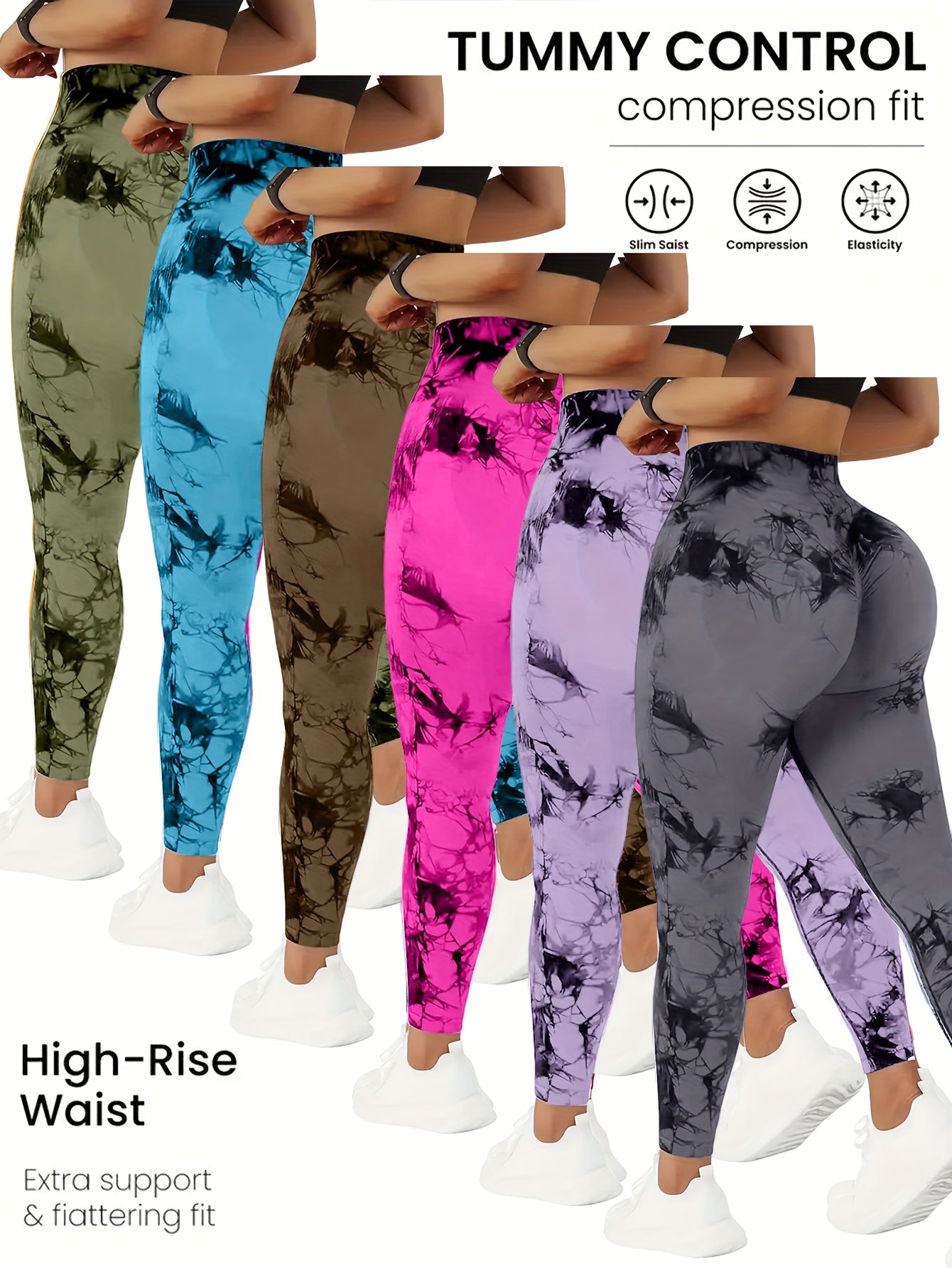 QGU 6 pcs Tie Dye Flared Yoga Leggings - Seamless Flare Leg Sports Pants - Women's Fashionable Tie Dye Slim Flared Long Pants - Made from Breathable Fabric - Suitable for Yoga, Fitness & Everyday Wear - Perfect Gift for Fashi