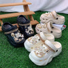Fashionable And Trendy Women'S EVA Slip-On Shoes for Summer, Featuring Versatile And Stylish Hole Designs. The Shoes Are Adorned with White Five-Petal Flower Butterflies And Rhinestone Chains, Making Them Suitable for Home, B