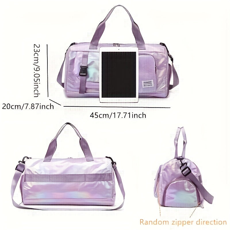 Large Capacity Women'S Nylon Travel Duffel Bag - Pink Iridescent Weekender Gym Tote with Shoe Compartment, Shoulder Strap & Multiple Pockets - Versatile Sports & Fitness Carry-On