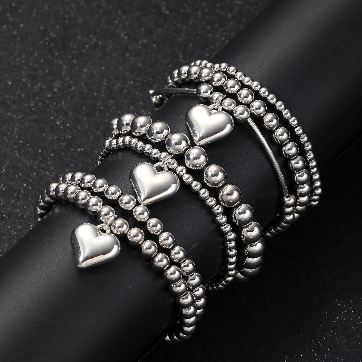 Set Of 7 Simple And Exaggerated CCB Beaded Heart Bracelets For Ladies, Suitable For Vacation Dates, Gifts, And Daily Party Outfits.