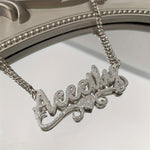 1pc Custom Stainless Steel Name Necklace – Personalized Frosted Letter Pendant with Sparkling Accents, Unisex Cuban Link Chain Jewelry Gift for Casual Attire or Special Occasions, Gift Item Jewelry | Bohemian Chic | 18K Gol