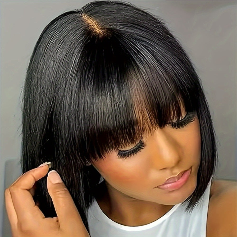 Straight Natural Scalp Raw Human Hair HD Lace Bob With Bang 180% Density Glueless HD 4x1 Lace Bob With Bang Glueless Wigs