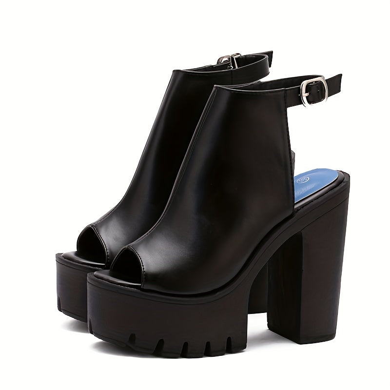 Women's Platform Block High Heels - Black Peep Toe Ankle Buckle Strap Slingback - Fashion Party Pumps - For Women - Suitable for Parties & Special Occasions - Perfect Gift for Fashionistas