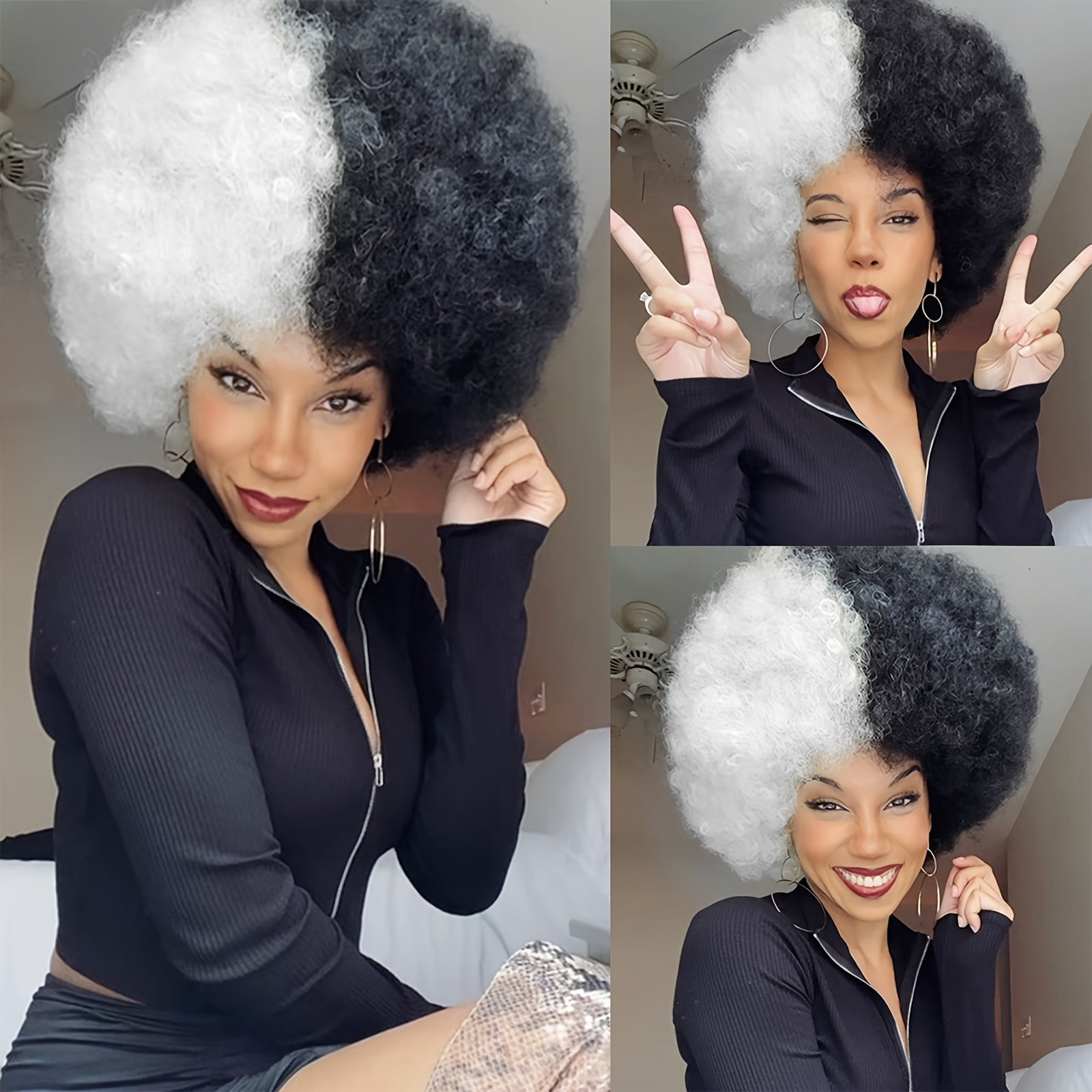 10 Inch Afro Kinky Curly Wigs 70s 80s Wigs Large Bouncy And Soft Natural Looking Full Puff Wigs For Party Cosplay Daily Wear