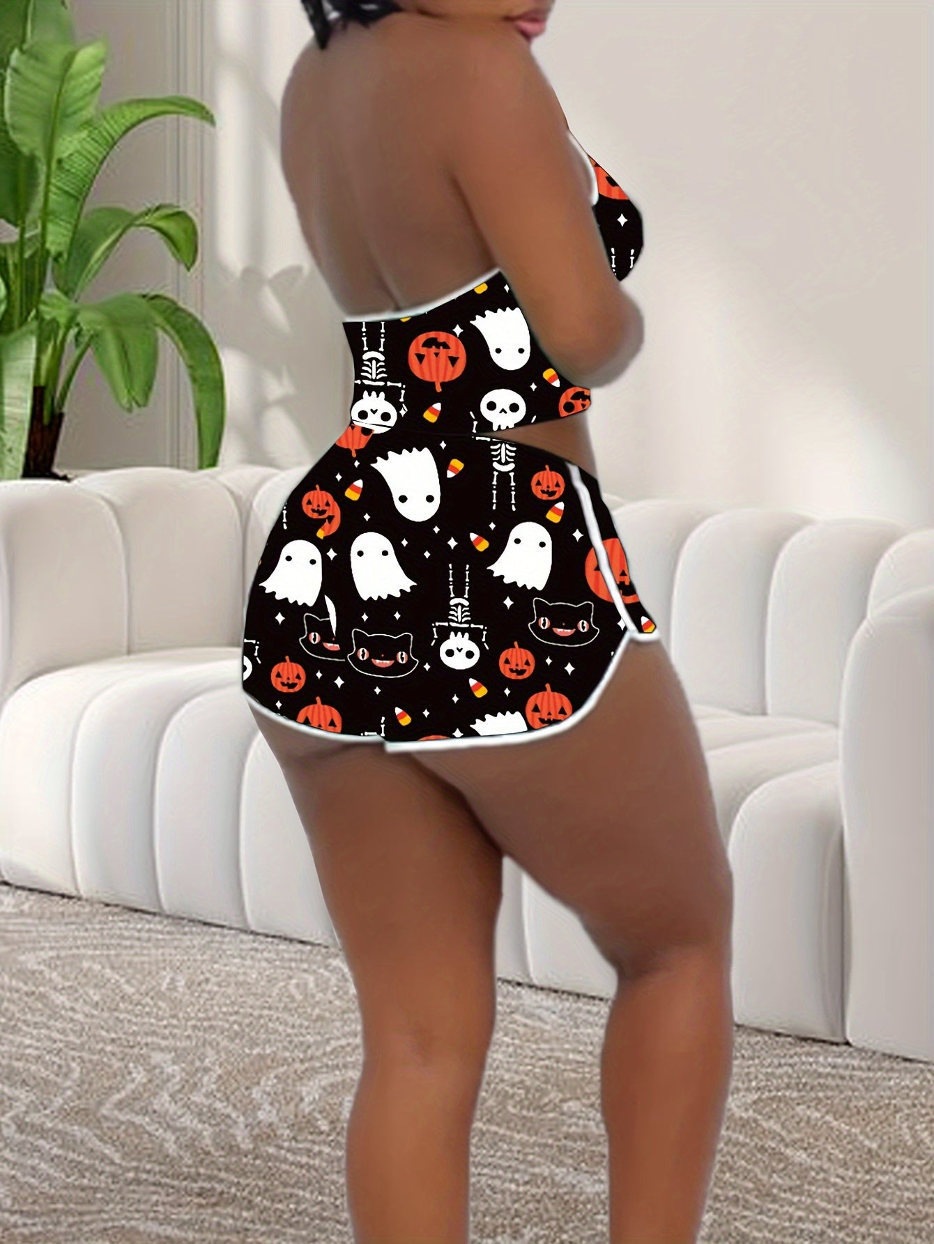 Sexy Solid Binding Lounge Set, Halter Neck Backless Crop Cami Top & Elastic Shorts - Women's Loungewear & Sleepwear - For Women - Perfect for Relaxing at Home - Ideal Gift for Her