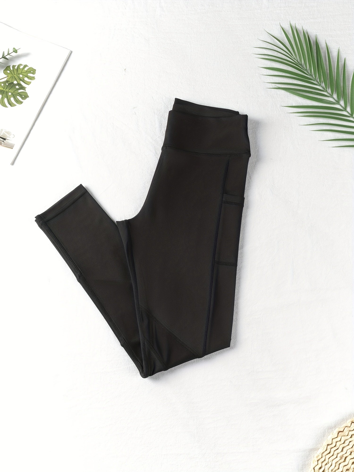 High-Waist Elegant Black Mesh Panel Yoga Leggings for Women - Stretchy & Comfortable, Slim Fit Ankle-Length Workout Pants with Phone Pocket, Machine Washable