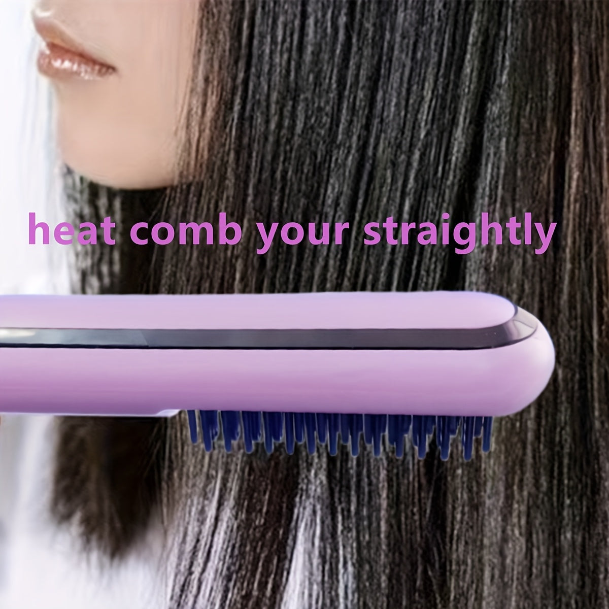 Portable Cordless Hair Straightener Comb with LED Display – USB Rechargeable, 2000mAh Battery, 35W Powerful Heat, Purple & Black Design for All Hair Types, Unisex Adult Hair Styling Tool, Everyday Grooming | Stylish Styling