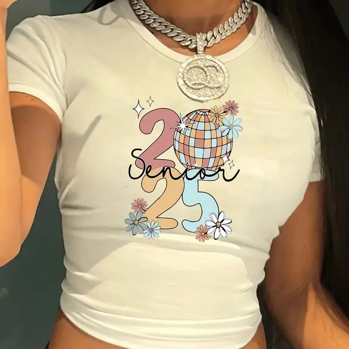 Graphic Printed Cropped T-Shirt, Y2K Spring And Summer Short-Sleeved Crop Top, Women'S