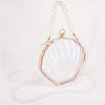 Casual Acrylic Pearl Beaded Shell Crossbody Bag with Removable Strap, Transparent Unlined Clutch with Buckle Closure, Checkpoint-Friendly Fashion Accessory
