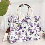 Butterfly Tote Bag For Women Canvas Patched Purse Cute Shoulder Bag Multi-Pocket Satchel Handbag For Work Books Travel, Bag Only