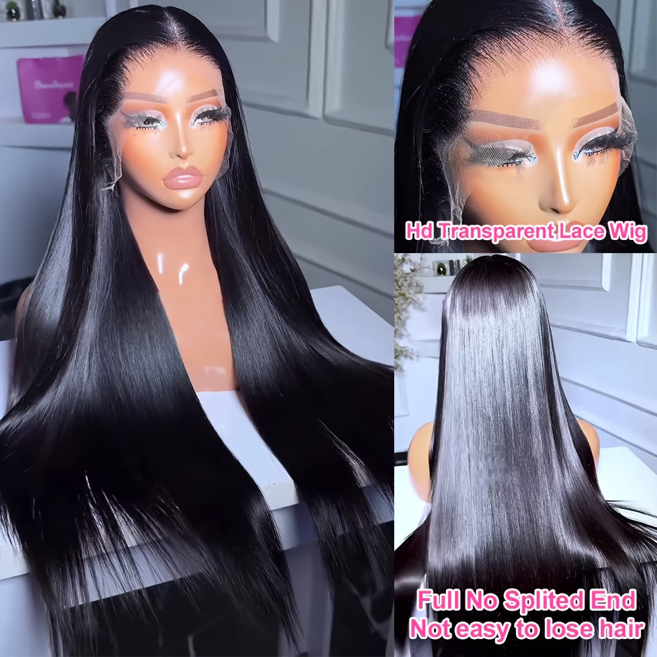 Long Straight Brazilian Virgin 100% Real Human Hair HD 4x4 Lace Closure Wigs Black For Women Pre Plucked Glueless Straight Lace Front Wigs Human Hair Bleached Knots With Baby Hair