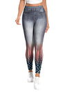 Women's High-Waisted Imitation Denim 3D All-Over Print Leggings - Patriotic American Flag Design, High-Stretch Machine-Washable Yoga Pants for Casual Wear & 4th of July Outfits, Seasonal Fashion | Stylish Flag Pattern | Comfo