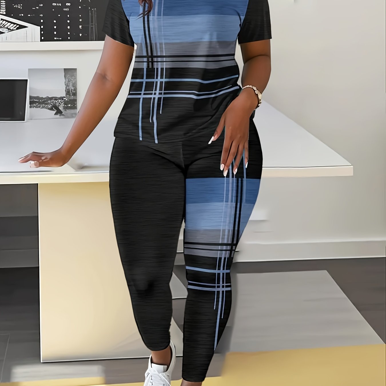 Yumi Duo Direction, Women's Printed Short Sleeve T-shirt + Long Pants Two-piece Set