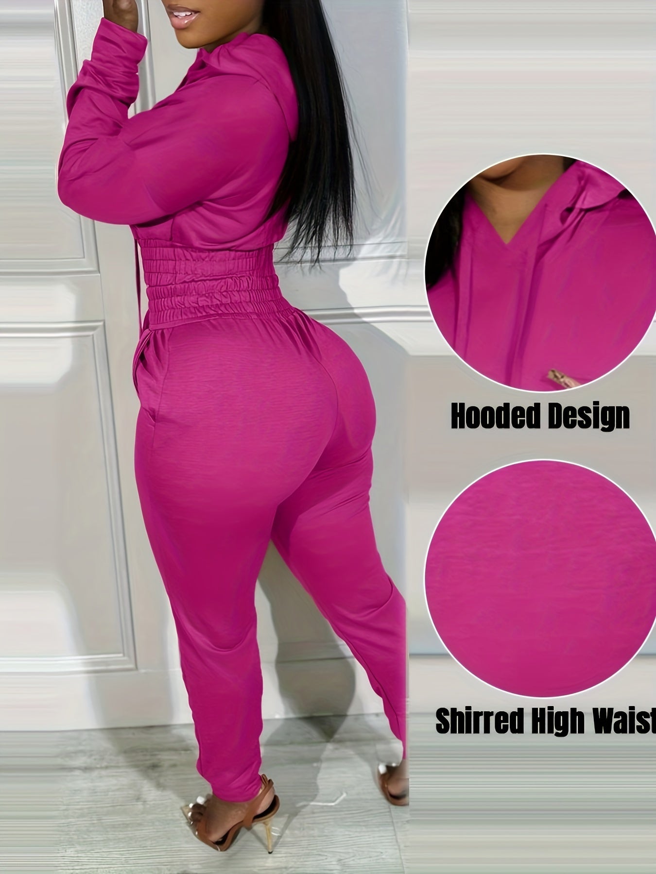 Two-piece Long Sleeve Kangaroo Pocket Drawstring Hoodie & High Waist Drawstring Jogger Pants, Casual Solid Color Women's Clothing Set