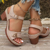 Stylish Women's Cut-Out Sandals - Soft Platform, Chunky Heel, Ankle Buckle Strap, Metallic Accent, Comfortable Walking Shoes for Casual Occasions