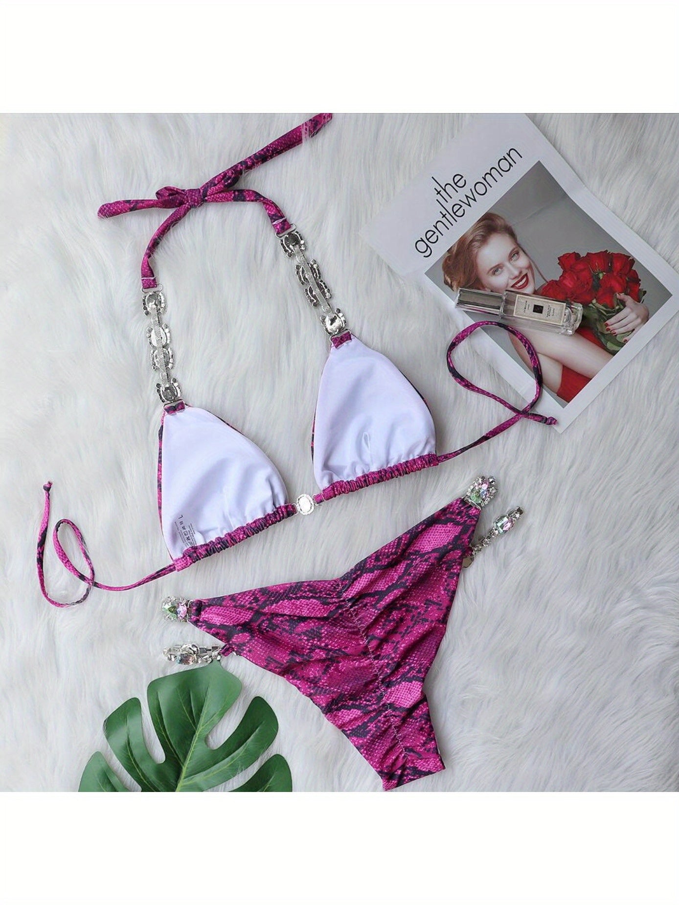 2025New Bikini, Sexy Snake Print Crystal Diamond Women'S Split Swimsuit, Beach Swimsuit