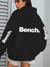 Women's Casual Hooded Jacket with Bold "Bench" Letter Print, Kangaroo Pocket & Zipper Collar - Machine-Washable Polyester, All-Season Versatile Outerwear, Perfect Gift for Her, Lightweight Layering, Urban Fashion, Quality Sti
