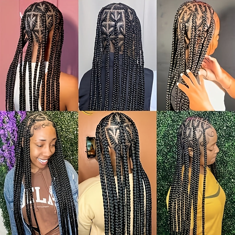 Heat Resistant Full Lace Grooved Heart Knotless Cornrow Braid Wig - 200% Density Straight Synthetic Hair for, Sporty Style & All Ethnicities, Protective Hairstyles | Highquality Synthetic
