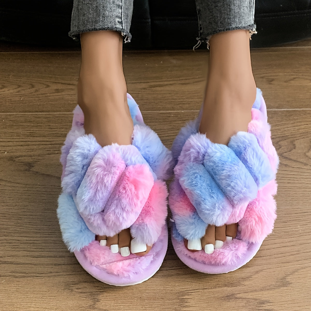 Cozy Plush Women’s Slippers - Soft, Warm, and Comfortable Indoor/Outdoor Shoes with Fluffy -Colored Design, Perfect for Home or Travel, Available in 5 Stylish Colors, Casual Wear | Stylish Slipon Shoes | Durable EVA Sole, L