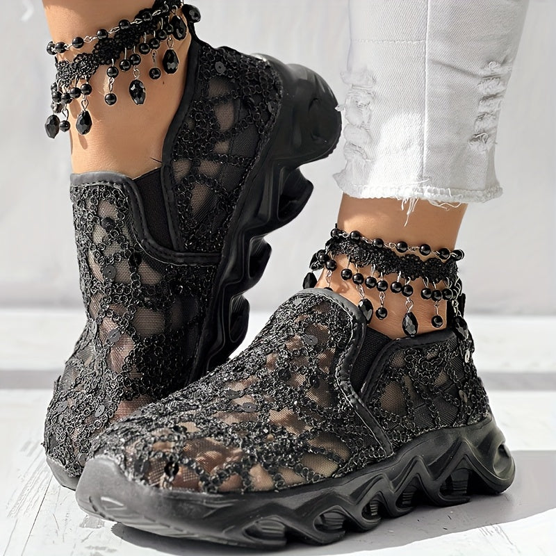 Mesh Elastic Strap Casual Sports Shoes - Without Foot Chain